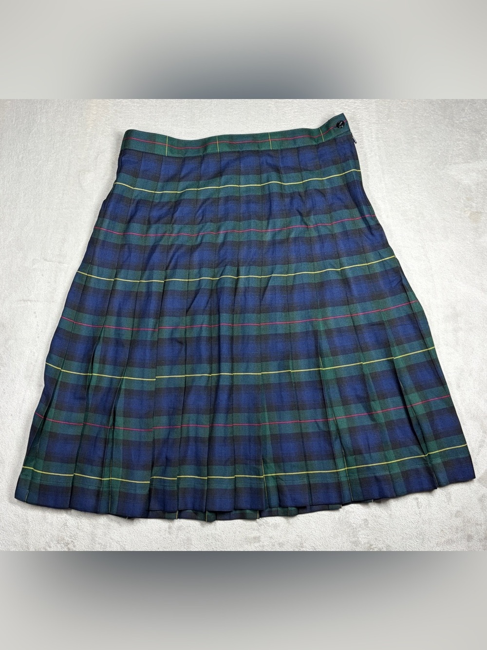 Lands’ End Women’s Preppy Plaid Pleated Academia Green Blue Skirt Size 6